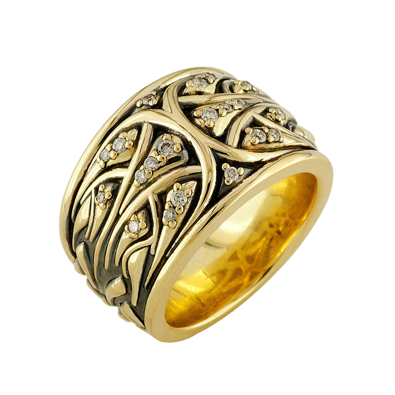 Galaxy Fiery Comets Ring - 18k Gold Ring - Cigar Band Ring