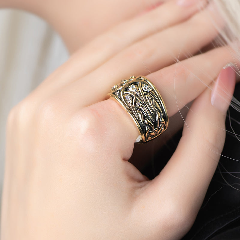 Galaxy Fiery Comets Ring - 18k Gold Ring - Cigar Band Ring