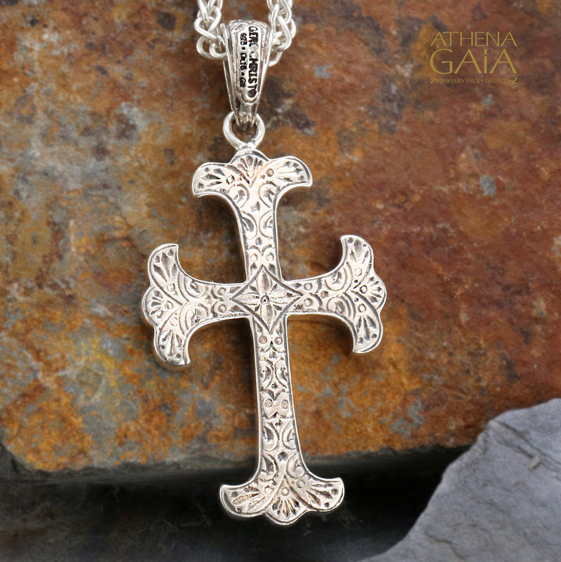 Fleury Cross Necklace - 18k Gold & Sterling Silver - Orthodox Cross