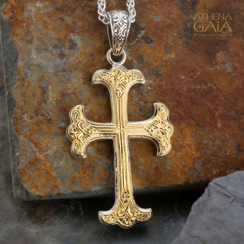 Fleury Cross Necklace - 18k Gold & Sterling Silver - Orthodox Cross