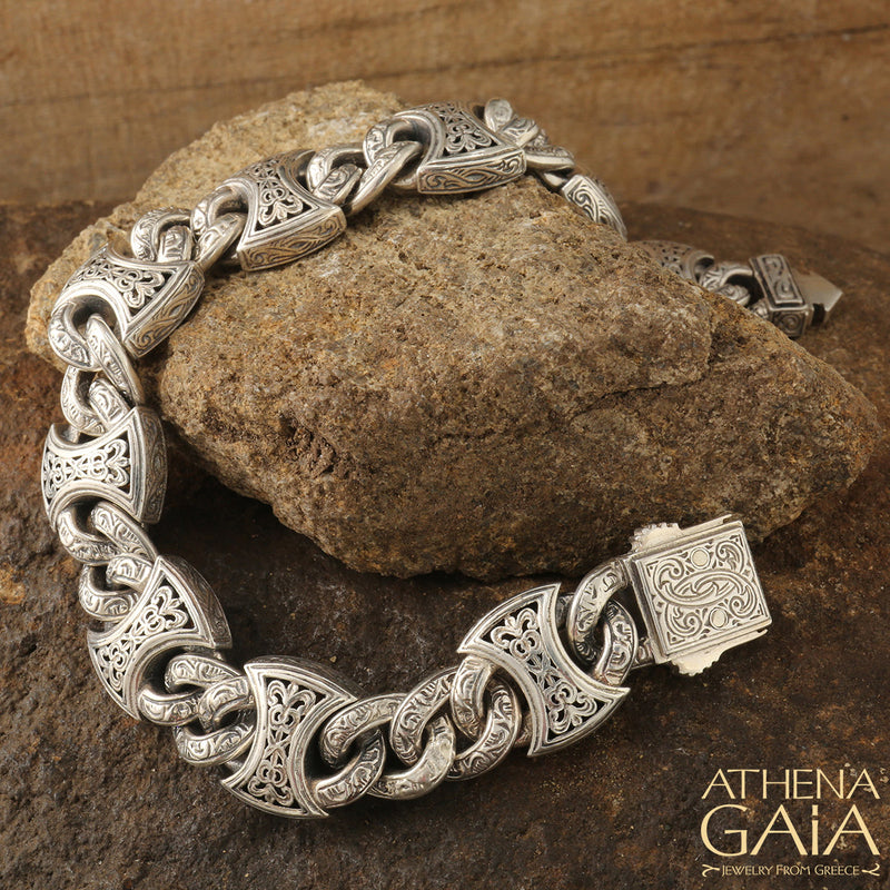 Heavy Axeheads Curb Link Bracelet - Sterling Silver Bracelet