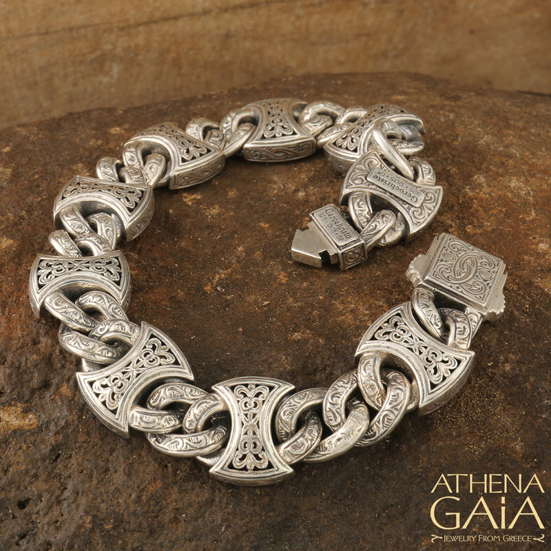 Heavy Axeheads Curb Link Bracelet - Sterling Silver Bracelet