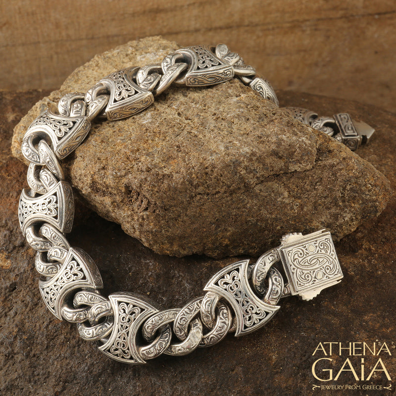 Heavy Axeheads Curb Link Bracelet - Sterling Silver Bracelet