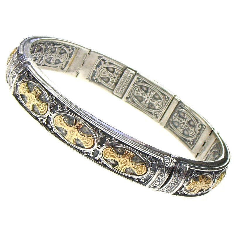 Patmos Crosses Bracelet - 18k Gold & Sterling Silver Bracelet - Hinged Bangle Bracelet
