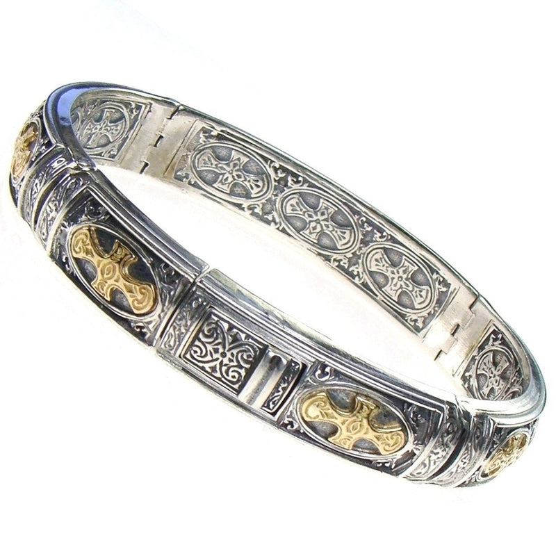 Patmos Crosses Bracelet - 18k Gold & Sterling Silver Bracelet - Hinged Bangle Bracelet
