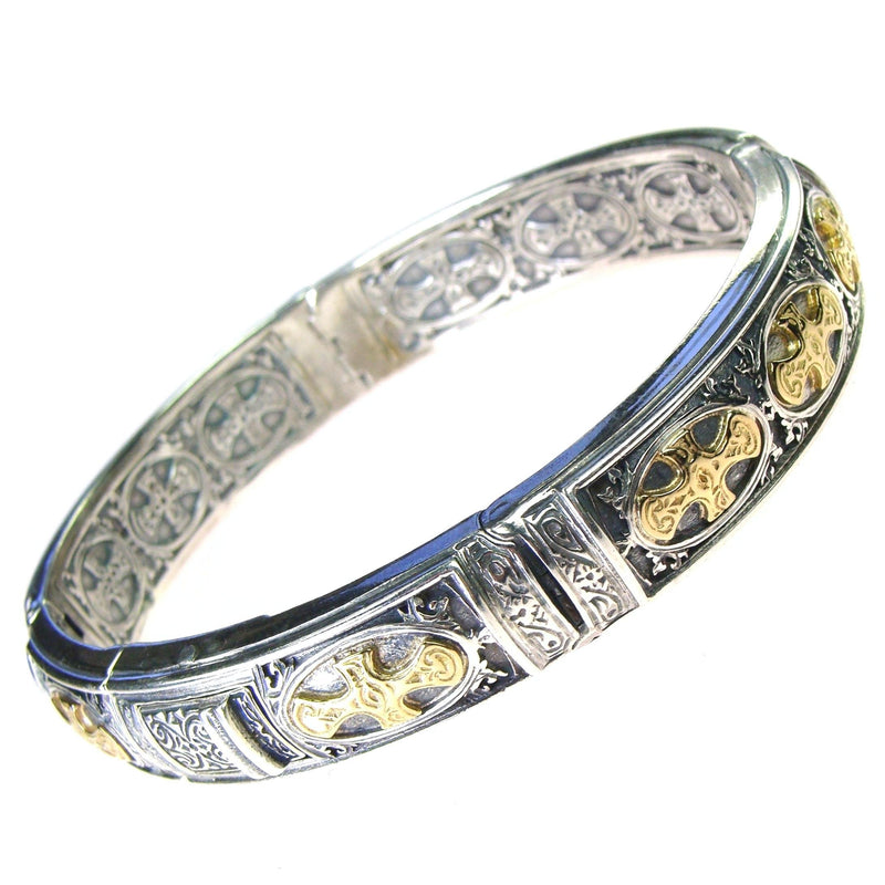Patmos Crosses Bracelet - 18k Gold & Sterling Silver Bracelet - Hinged Bangle Bracelet