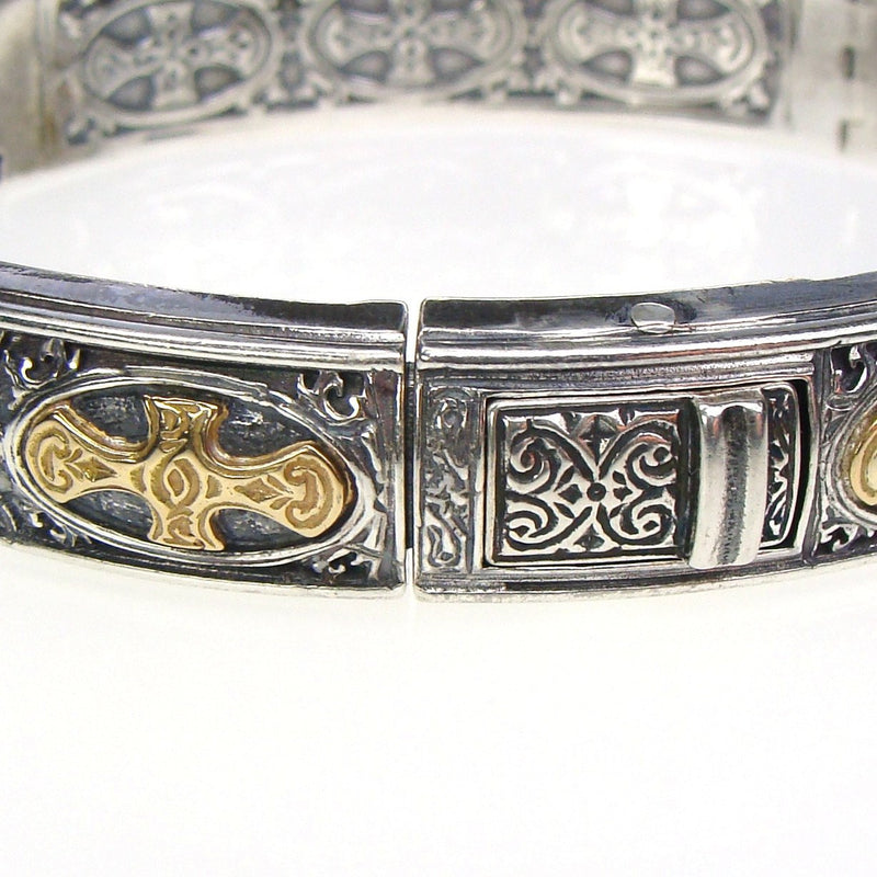 Patmos Crosses Bracelet - 18k Gold & Sterling Silver Bracelet - Hinged Bangle Bracelet