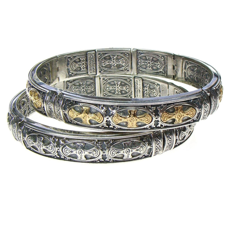 Patmos Crosses Bracelet - 18k Gold & Sterling Silver Bracelet - Hinged Bangle Bracelet
