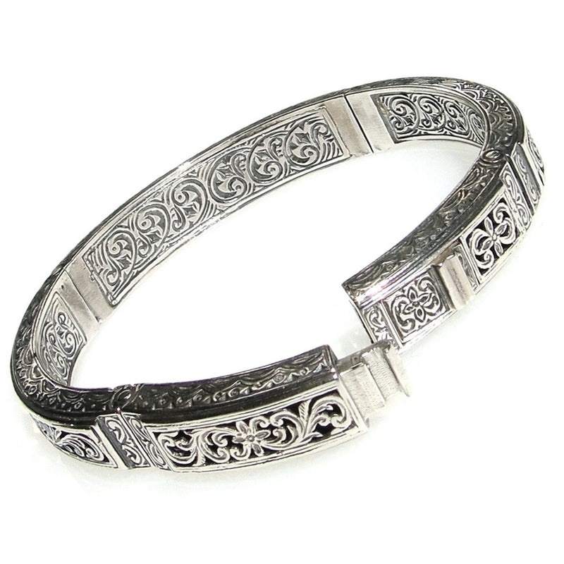 Garden Shadows Bracelet  - Sterling Silver - Hinged Bangle Bracelet