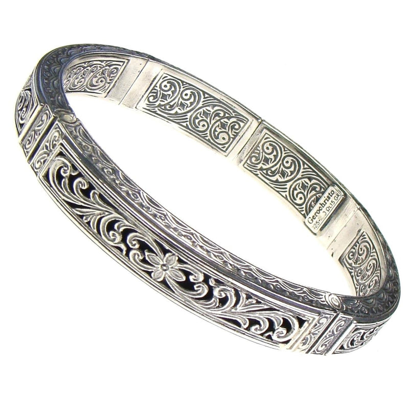 Garden Shadows Bracelet  - Sterling Silver - Hinged Bangle Bracelet