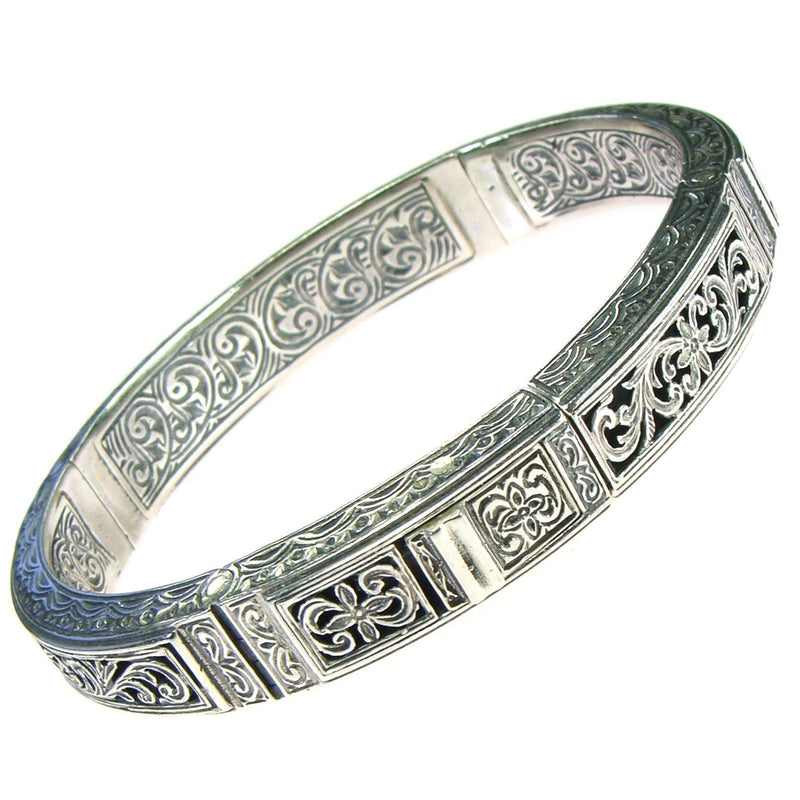 Garden Shadows Bracelet  - Sterling Silver - Hinged Bangle Bracelet