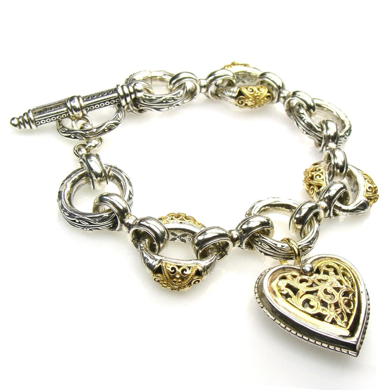 Zelda - 18k Gold and Sterling Silver - Heart Charm Bracelet