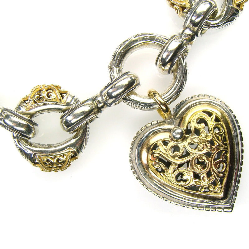 Zelda - 18k Gold and Sterling Silver - Heart Charm Bracelet