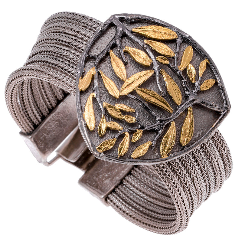 Softri Olive Tree Bracelet (Large) - Gold Plated Sterling Silver - Cuff Bracelet