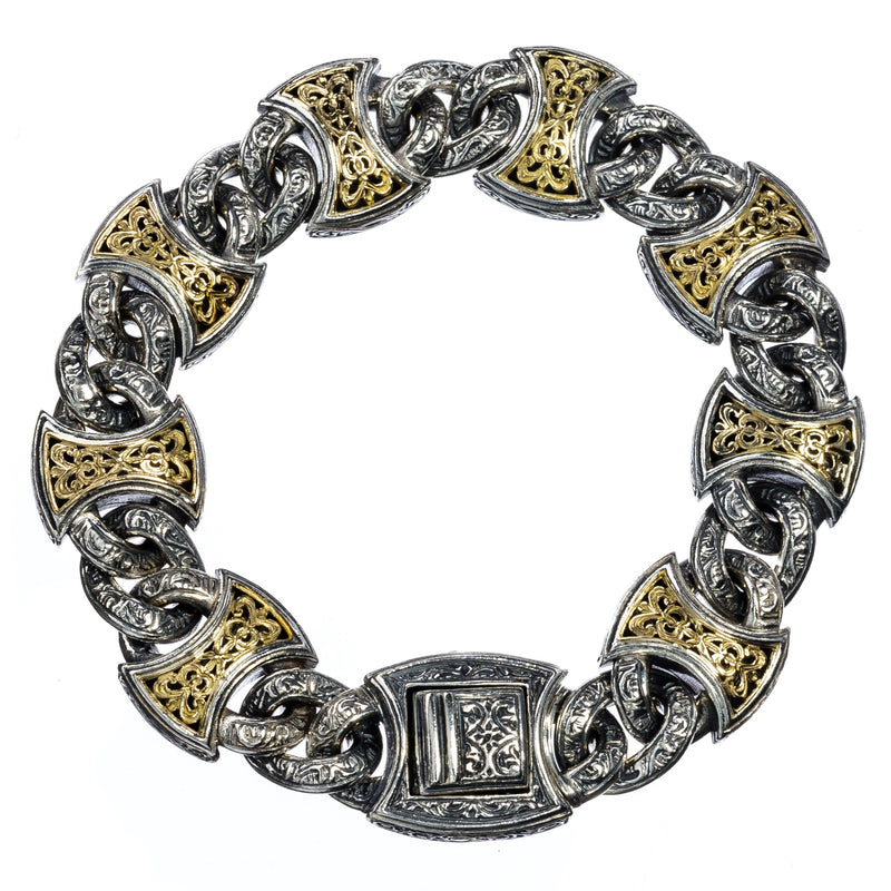 Heavy Axeheads Curb Bracelet - 18k Gold & Sterling Silver Bracelet - Link Bracelet