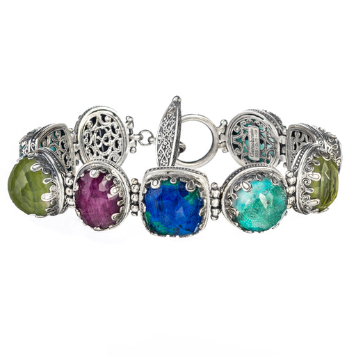 Sterling Silver 925 Multi Colored and Multi Shaped Gemstone Bracelet