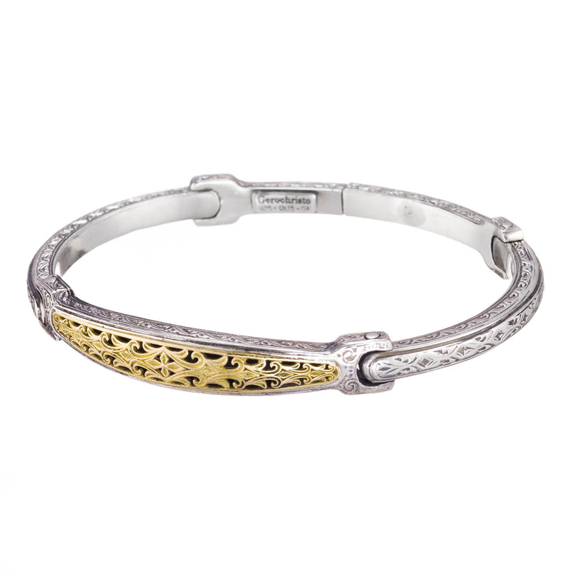 Garden Shadows Bracelet - 18k Gold and Sterling Silver - Flex Bangle Bracelet