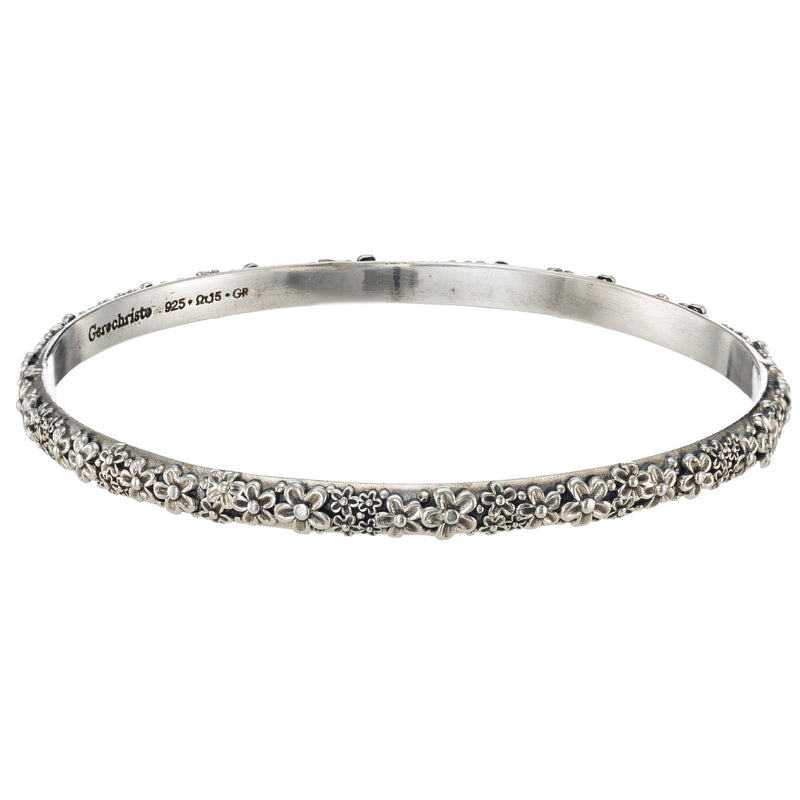 Wild Flowers Thin Bracelet - Sterling Silver - Solid Bangle Bracelet
