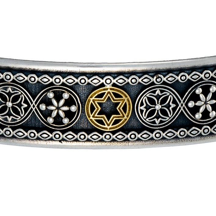 Star of David Open Bracelet - 18k Gold & Sterling Silver - Cuff Bracelet