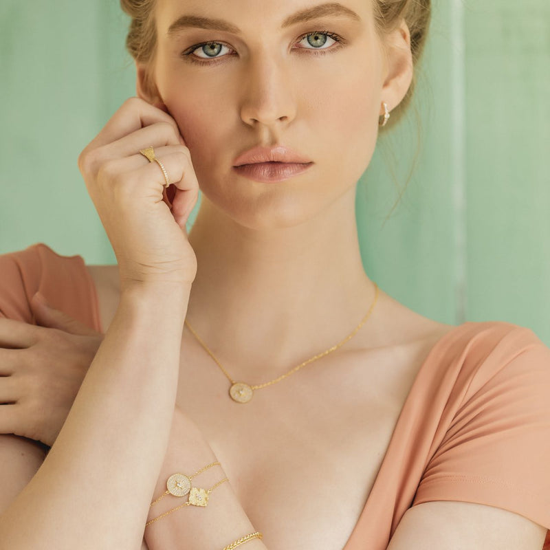 Stone Disc Necklace - 14k Gold Necklace