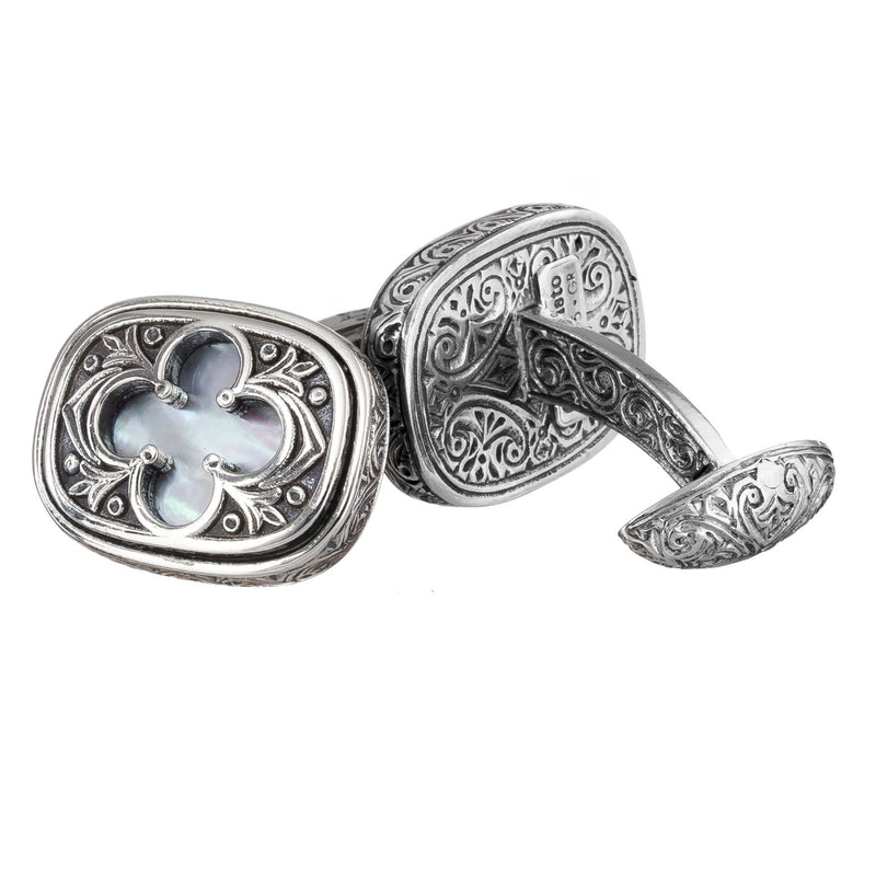 Odysseus Silver Stone Inset Clover Cufflinks