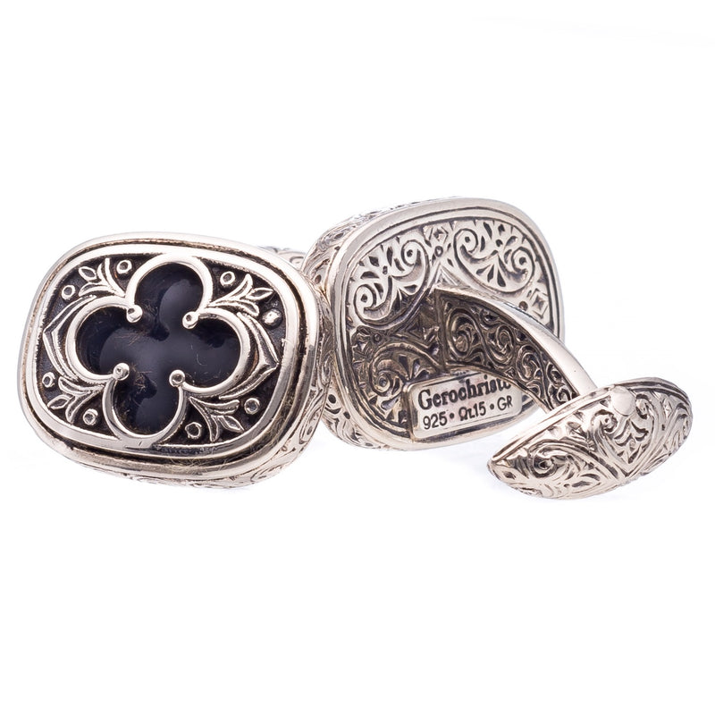 Odysseus Silver Stone Inset Clover Cufflinks