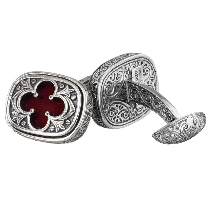 Sterling Silver Stone Inset Clover Cufflinks