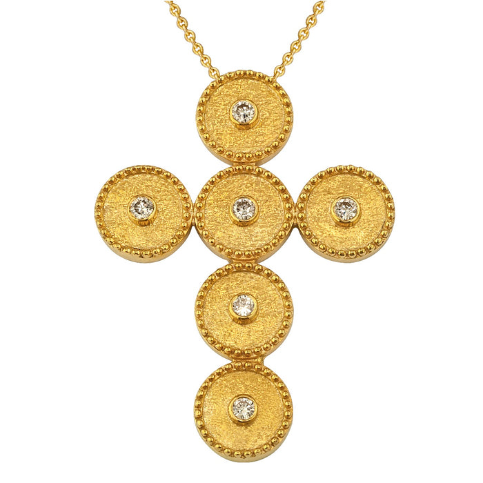 Geometric Western Circles Large Cross with Diamonds Necklace