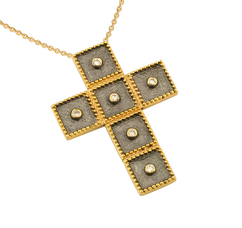 Geometric Squares Cross - 18k Gold - Latin Cross