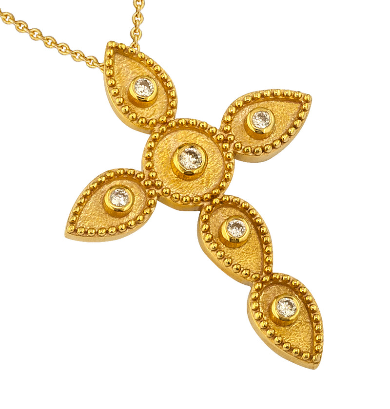 Circle Drops Cross- 18k Gold - Geometric Latin Cross