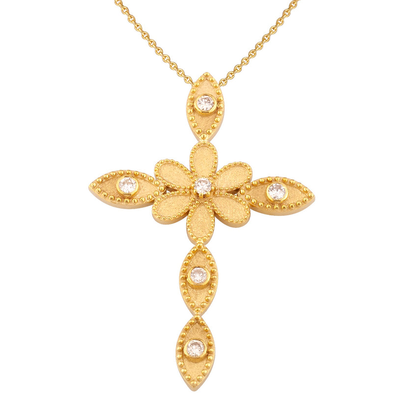 Flower Cross - 18k Gold - Geometric Latin Cross