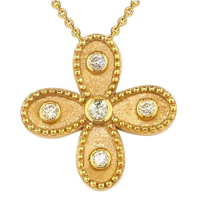 Geometric Greek Center Diamond Drops Cross with Necklace