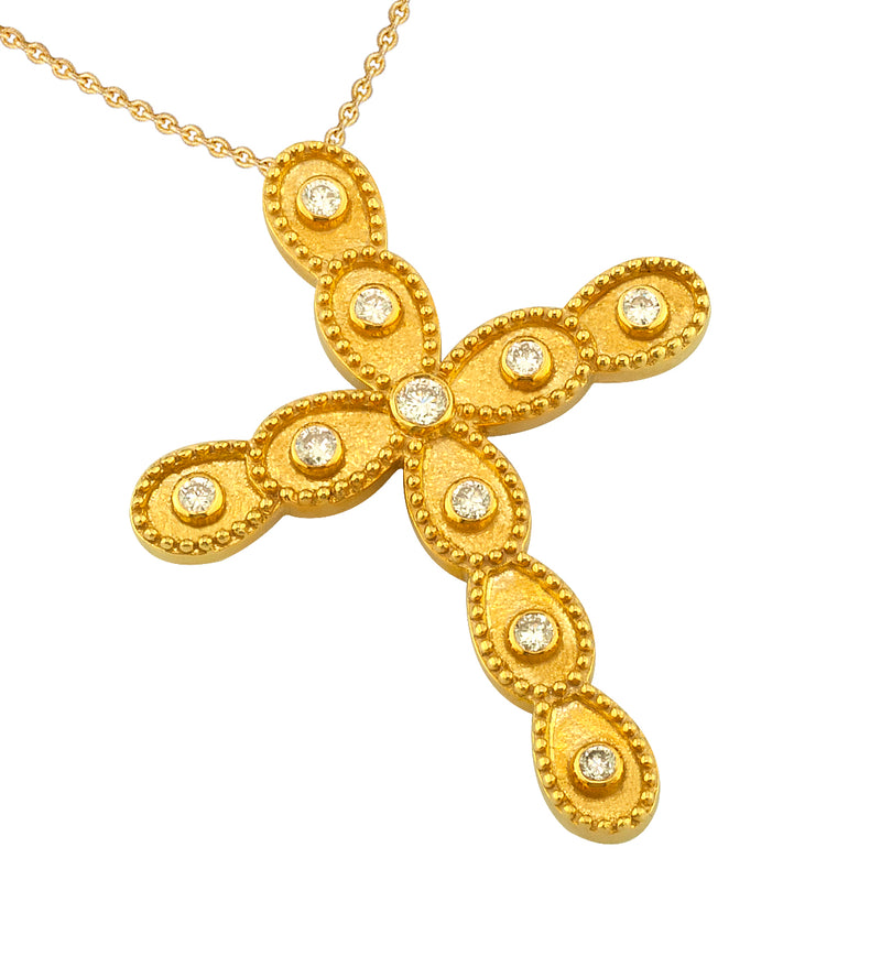 Geometric Tall Layered Drops Cross - 18k Gold - Latin Cross