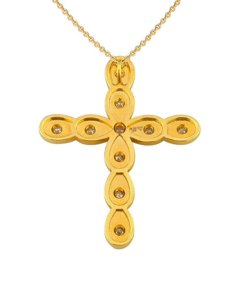 Geometric Tall Layered Drops Cross - 18k Gold - Latin Cross