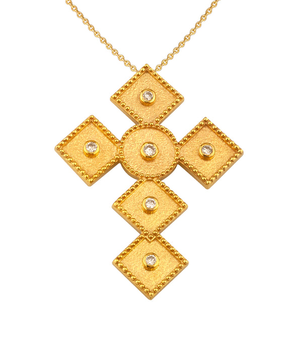 Geometric Western Circle Center Squares Large Cross with Necklace