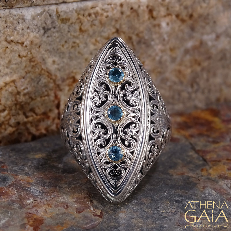 Garden Shadows Slice Stone Ring - 18k Gold & Sterling Silver Ring - Cocktail Ring