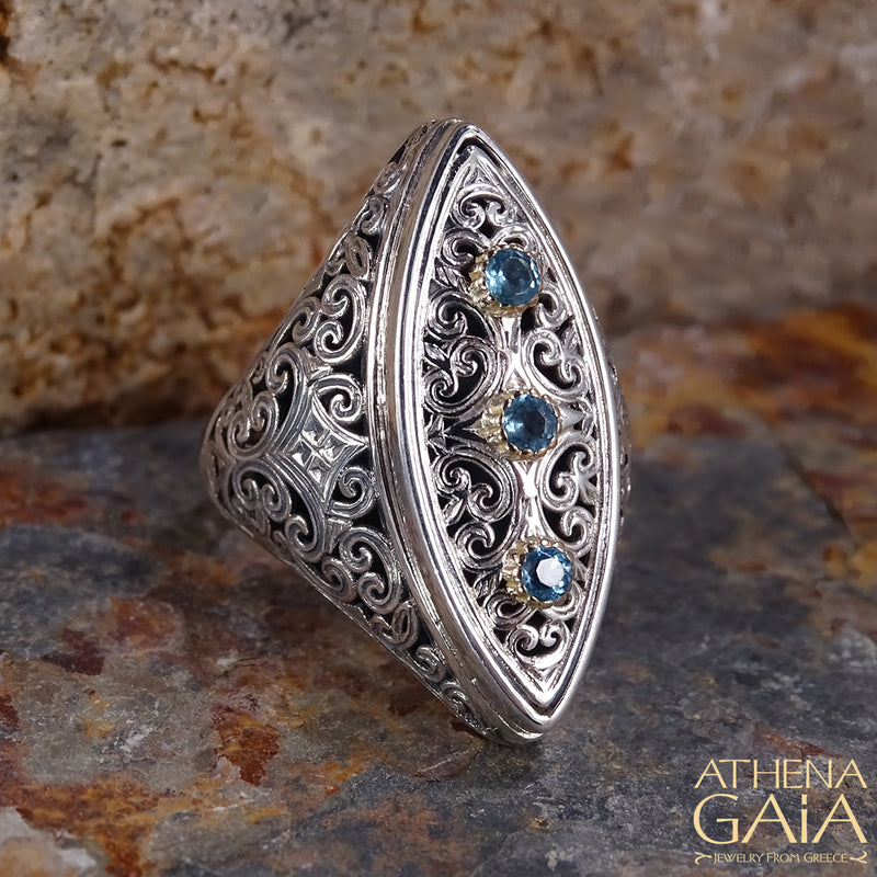 Garden Shadows Slice Stone Ring - 18k Gold & Sterling Silver Ring - Cocktail Ring