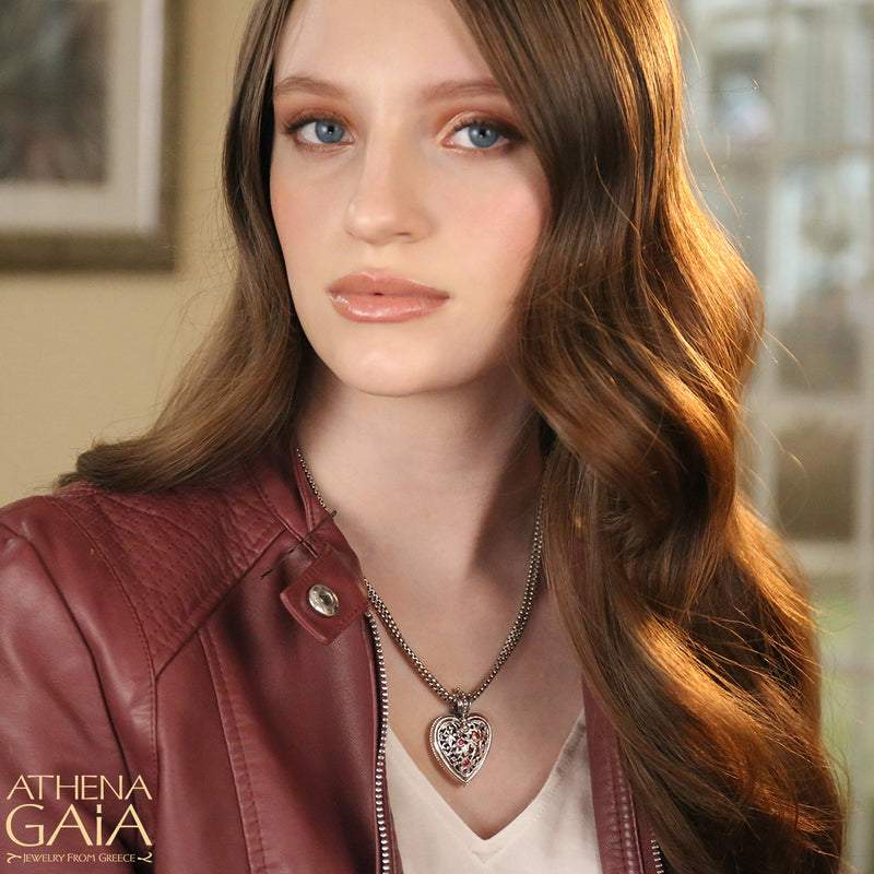 Garden Shadows Medium Heart Pendant - 18k Gold & Sterling Silver Pendant