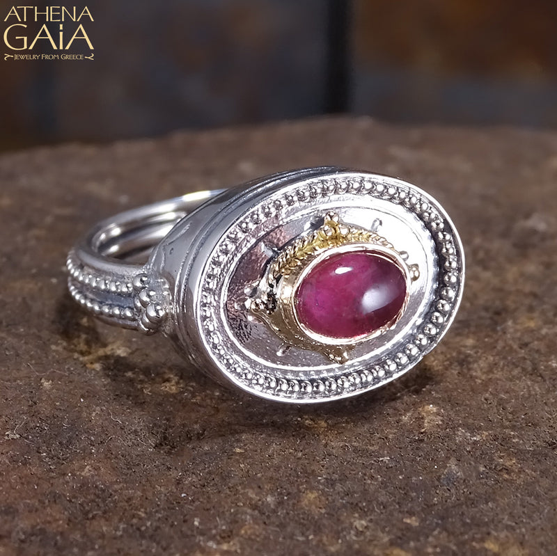 Cyclades Oval Ring - 18k Gold & Sterling Silver Ring - Signet Ring