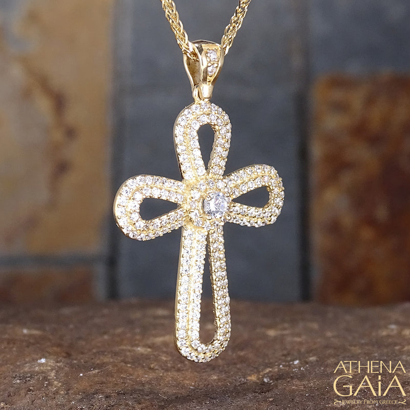 Pomme Open Cross - 14k Gold - Orthodox Cross - Baptismal Cross