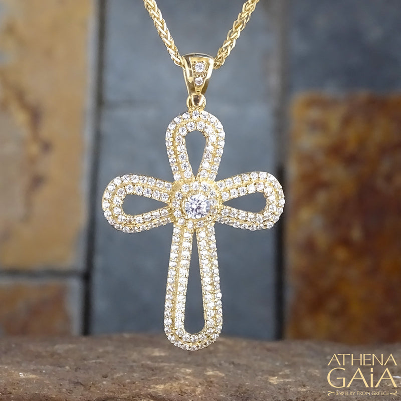 Pomme Open Cross - 14k Gold - Orthodox Cross - Baptismal Cross