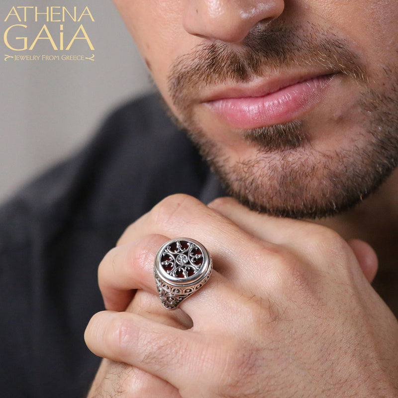 Stained Glass Ring - Sterling Silver Ring - Signet Ring