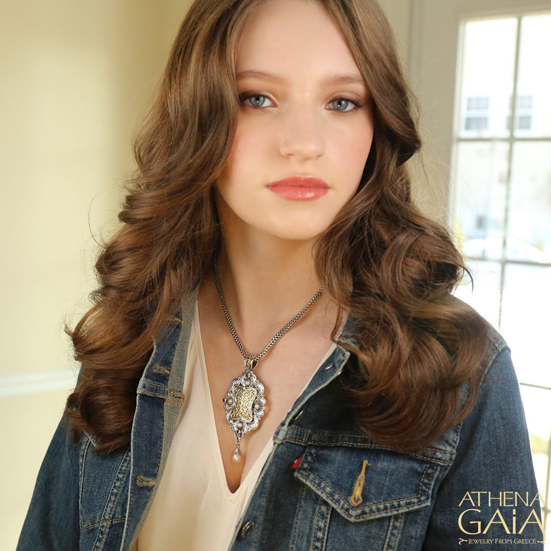 Mediterranean Grand Locket Pendant - 18k Gold & Sterling Silver Pendant