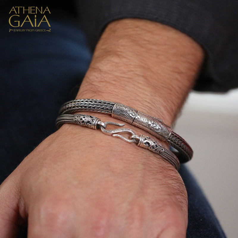 Floral Clasp Silver Strap Bracelet - Sterling Silver Bracelet