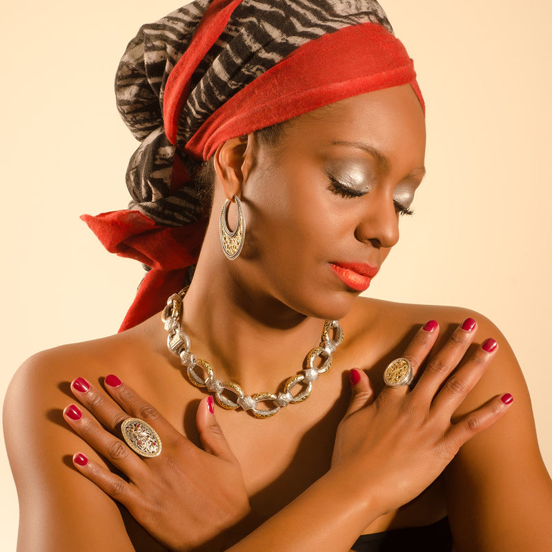 Garden Shadows Grand Ring 18k Gold & Sterling Silver Ring - Cocktail Ring