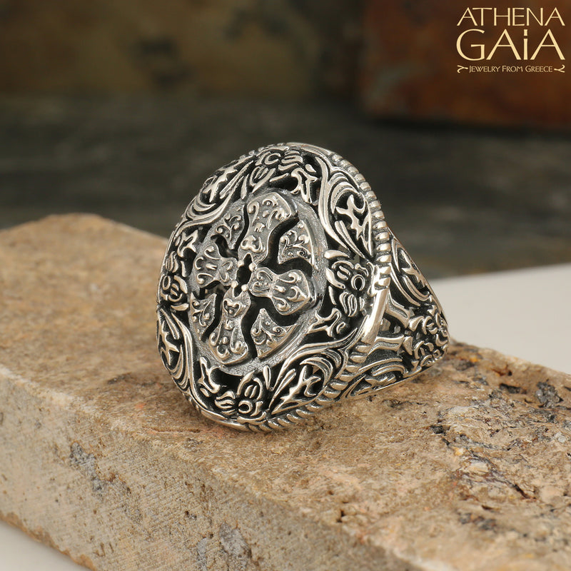 Aeraki Cross Ring - Sterling Silver Ring - Club Ring