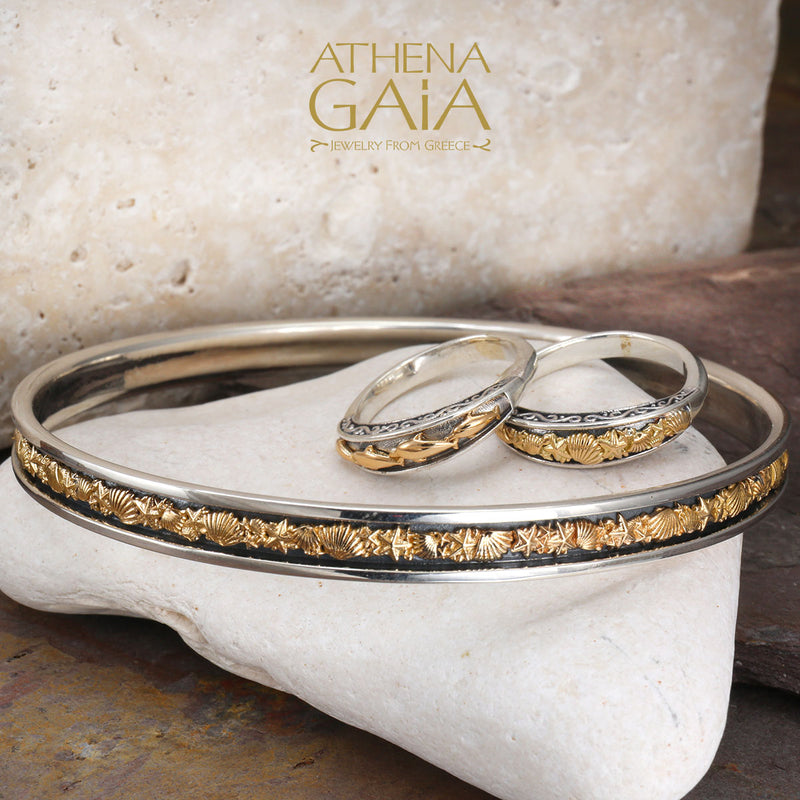 Thalassa Dolphins Band Ring - 18k Gold & Sterling Silver Ring - Stackable Ring