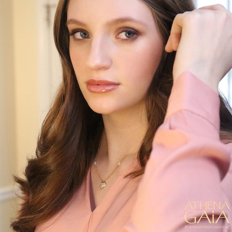 Pave Stoned Heart Necklace - 14k Gold Necklace