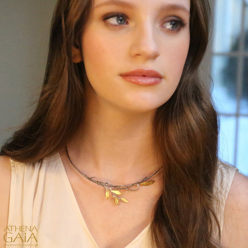 Pearl Olive Arcadian Necklace - Gold Plated Sterling Silver Necklace
