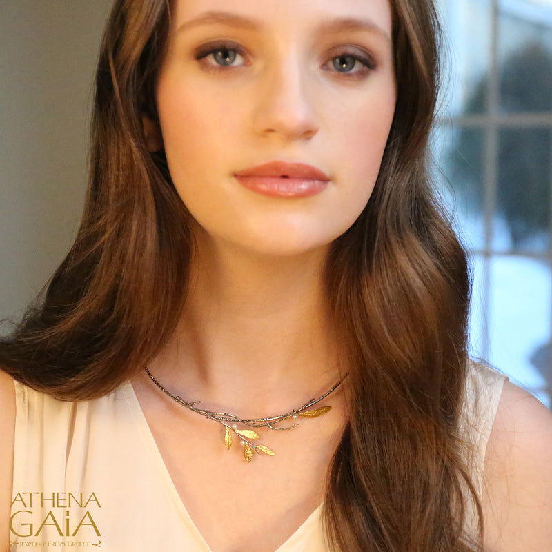 Pearl Olive Arcadian Necklace - Gold Plated Sterling Silver Necklace